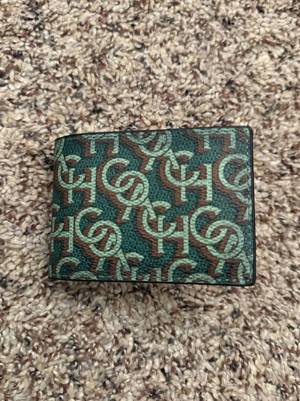 Men's Patterned Bi-Fold Wallet in Green and Brown COACH - Picture 4 of 6